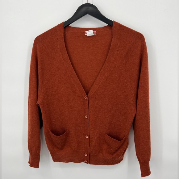 J Crew 100% Cashmere Rust Crop Cardigan Sweater Size M - Picture 1 of 6